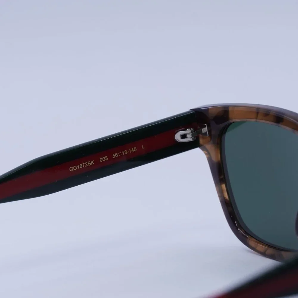 Gucci GG1872SK 003 Sunglasses Brown Havana/Green/Red Square Frames, Green Lenses